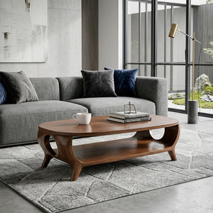 Organic Curved Coffee Table With Shelf For Living Room Decor