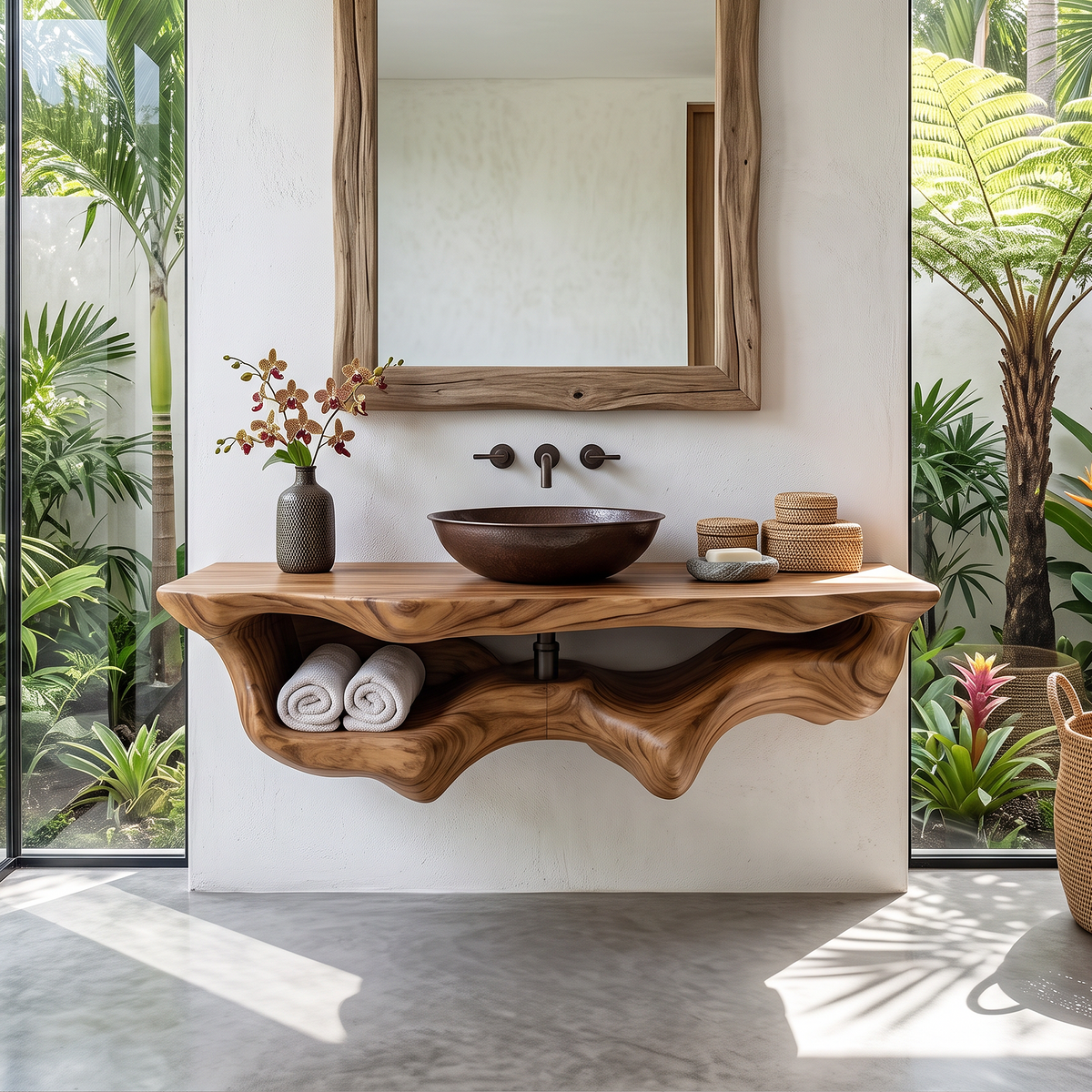 Mid Century Live Edge Floating Vanity Best Bathroom Decor