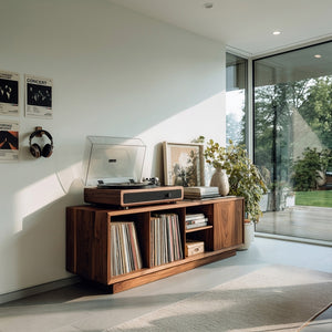 Minimalist Wooden Record Player Cabinet For Living Room
