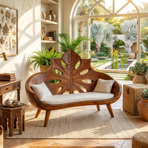 Contemporary Sunburst Leaf Back Bench For Lounge Interior Space
