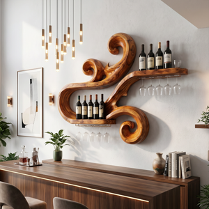 Handcrafted Scandinavian Wine Display Rack For Living Room