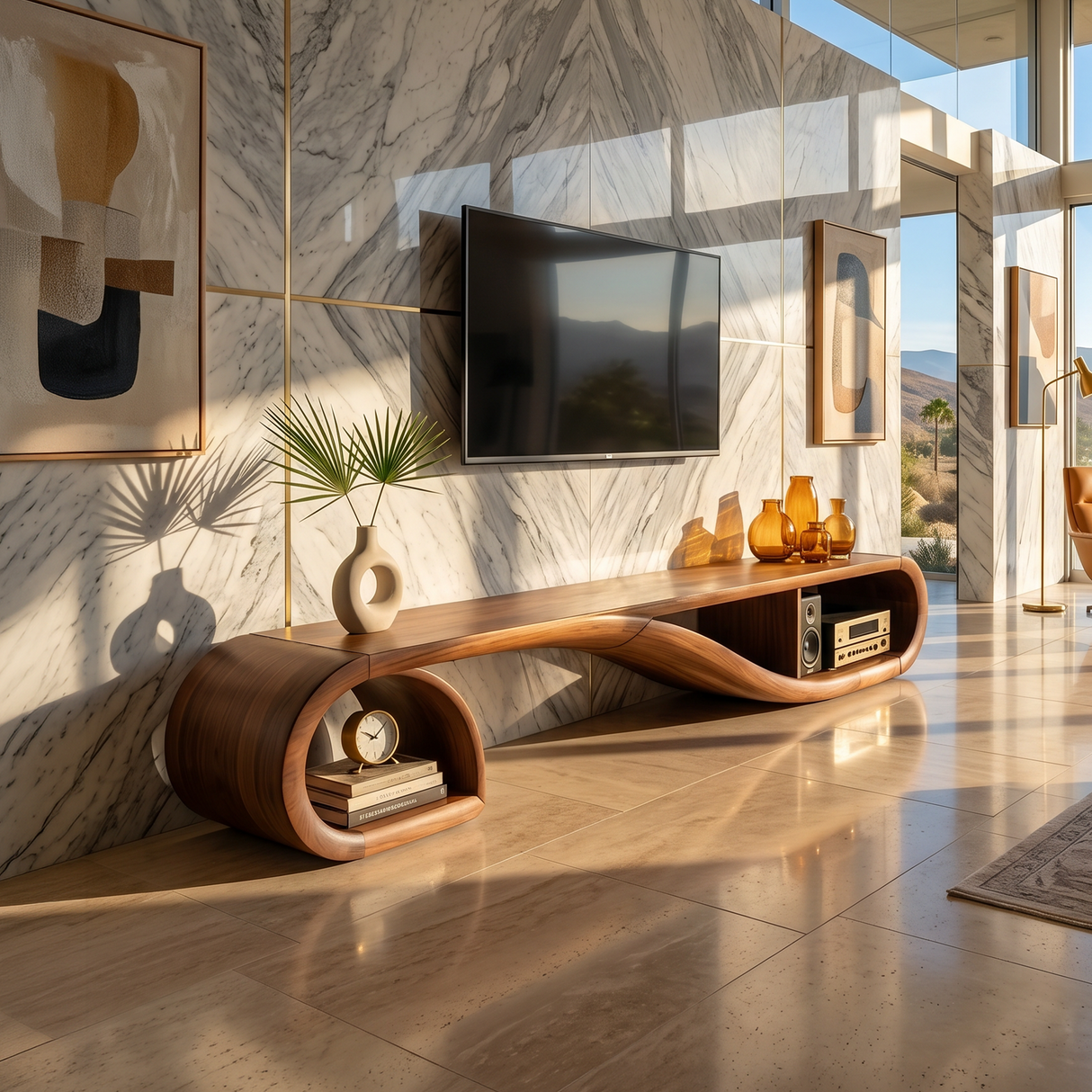 Scandinavian Sculptural TV Console For Resort Interior Space