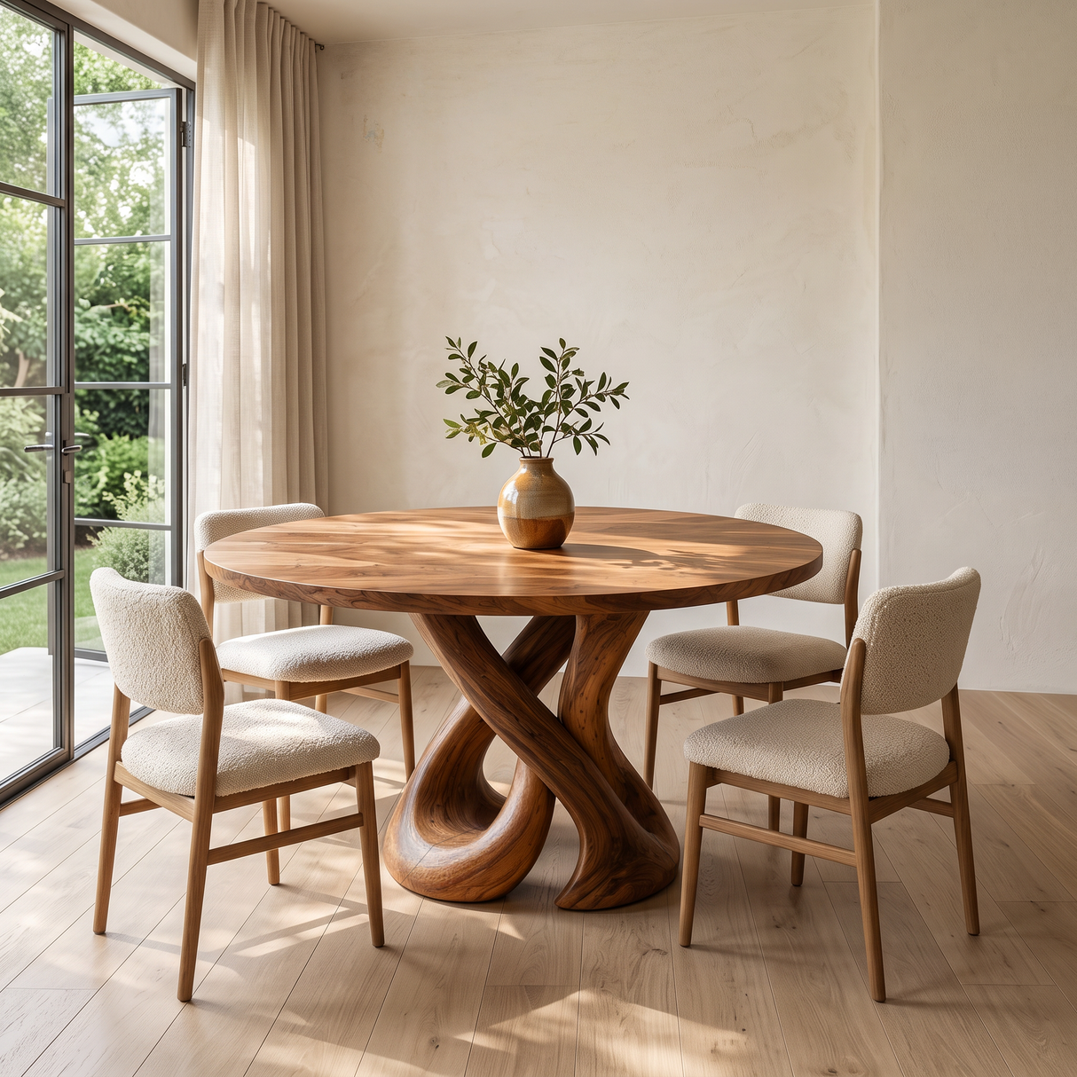 Contemporary Dining Table Organic Spiral Base For Modern Kitchen