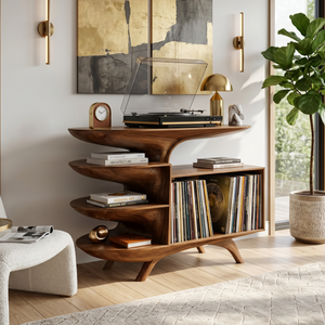 Modern Wooden Record Stand For Bedroom Interior Design Style