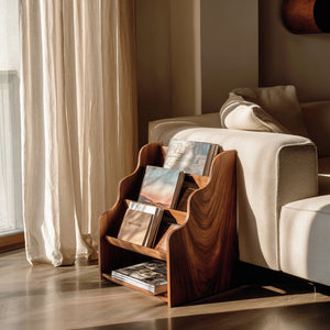 Organic Wooden Scalloped Magazine Rack For Living Room