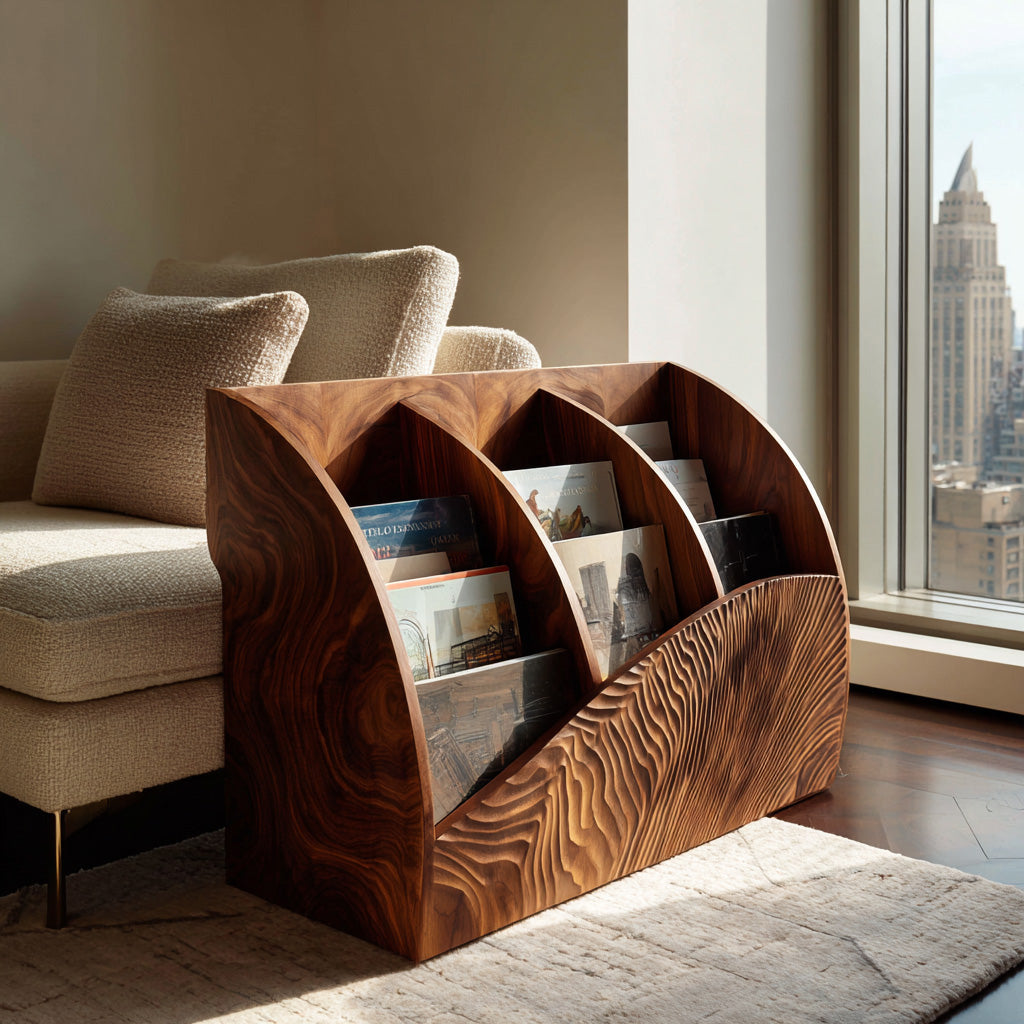Contemporary Wooden Triple Section Magazine Rack For Living Room