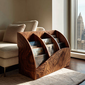 Contemporary Wooden Triple Section Magazine Rack For Living Room