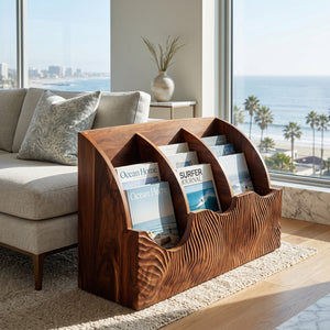 Contemporary Carved Curved Wood Magazine Rack For Living Room