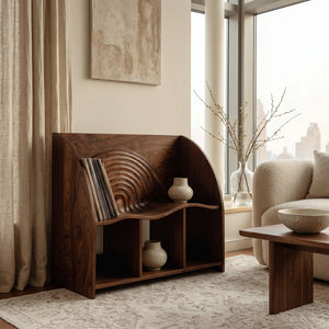 Organic Wooden Magazine Rack With Multi Open Compartments For Living