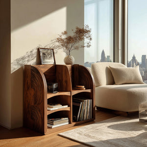 Modern Natural Wood Double-Arch Magazine Rack For Living Room