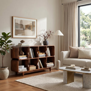 Mid Century Wood Rounded Edges Magazine Rack For Living Room
