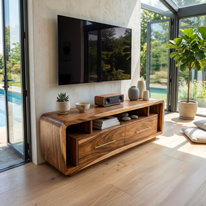 Luxury Walnut Media Console For Contemporary Master Suite Interior