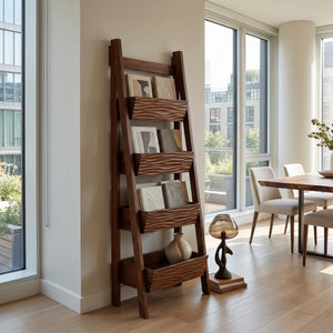 Contemporary Wooden Ladder Magazine Rack For Living Room