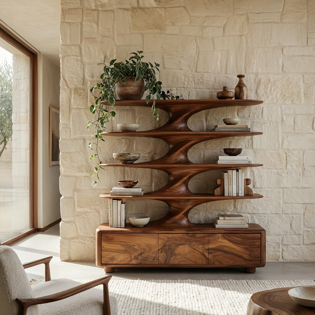 Organic Bookshelf With Twisted Tiers For Home Library