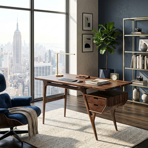 Mid Century Wooden Desk For Creative Studio Workspace