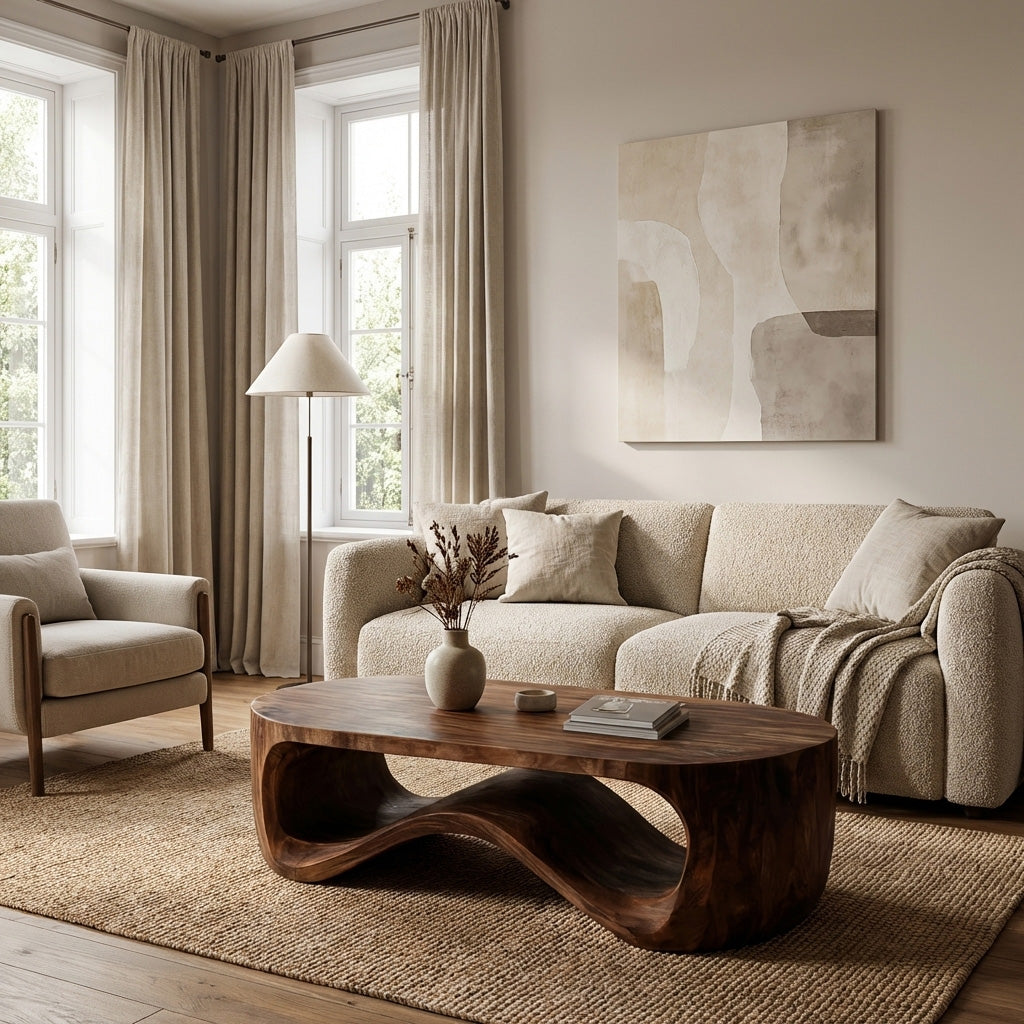 Modern Sculptural Wood Coffee Table For Living Room