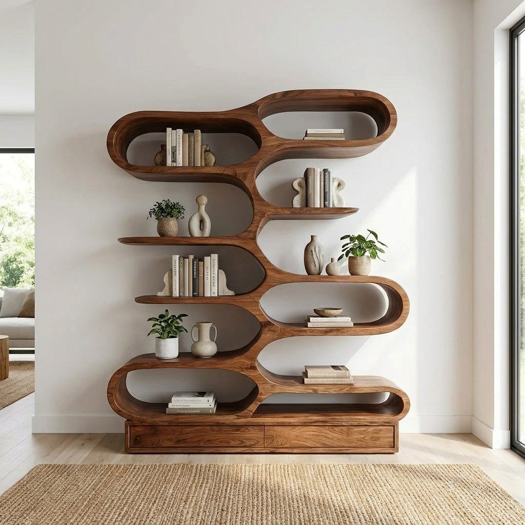 Organic Sculptural Bookcase For Designer Living Room