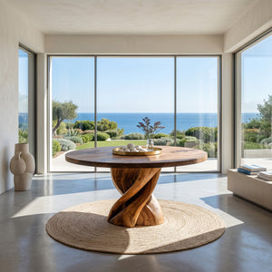 Modern Round Dining Table With Twisted Pedestal For Dining Room