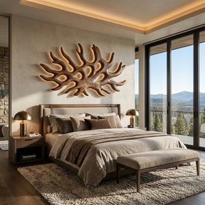 Organic Root Shape Wood LED Wall Sculpture For Rustic Home Decor