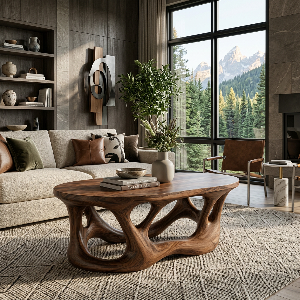 Organic Coffee Table With Flowing Sculptural Base For Contemporary Home