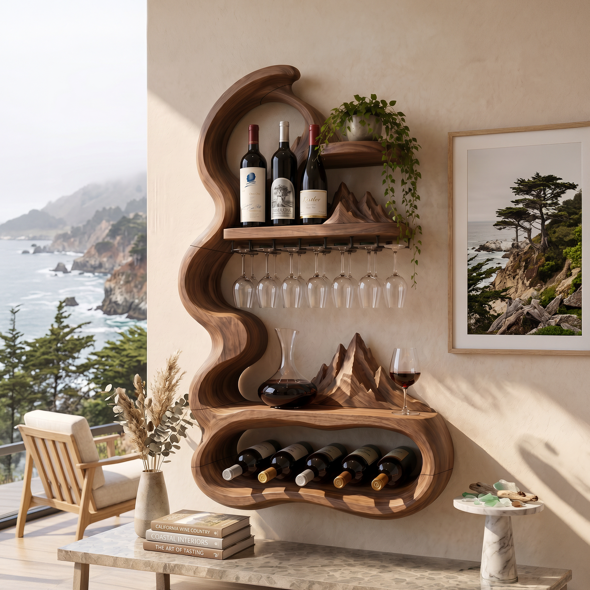 Mid Century Sculptural Wine Display For Dining Space