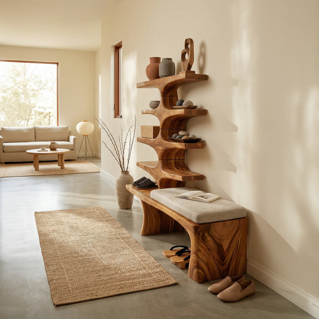 Japandi Shoe Organizer Rack For Entryway Foyer Storage Section