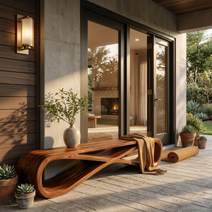 Minimalist Sculptural Wood Bench For Home Entry