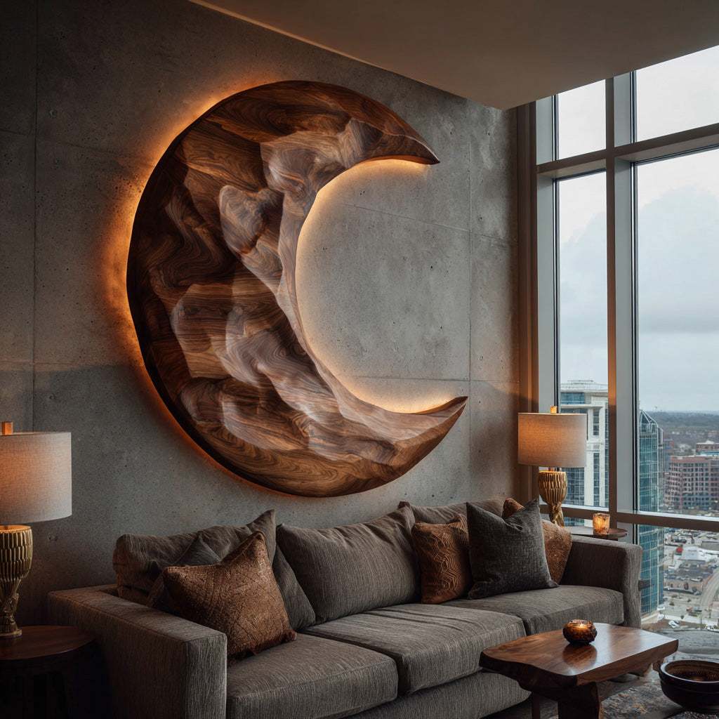 Organic Modern Crescent Wood Wall Art  For Living Room