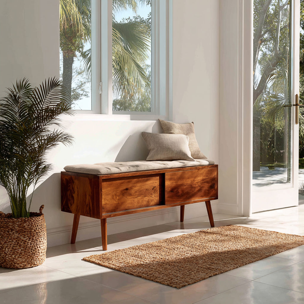 Modern Wooden Storage Bench For Entryway Or Hallway