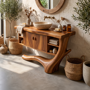 Minimalist Floating Vanity With Side Shelf For Apartment