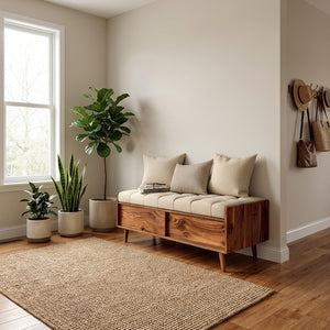 Mid Century Storage Bench For Living Room Decor