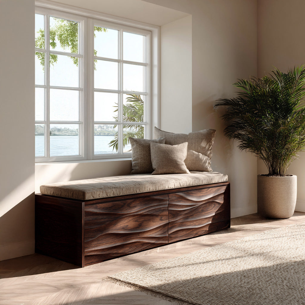 Organic Carved Storage Bench For Home Styles