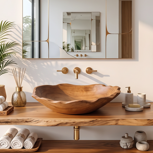 Mid Century Wooden Vessel Sink For Natural Bathroom Decor