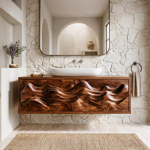 Organic Bathroom Vanity With Carved Mountain Front For Luxury Bathroom