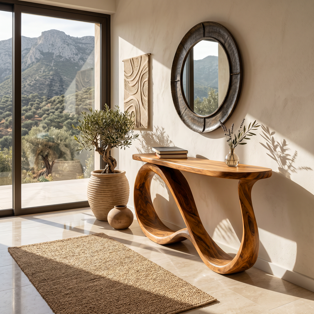 Modern Wooden Console Table With Undulating Legs For Home Decor