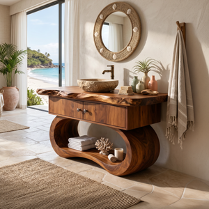 Minimalist Organic Vanity With Open Shelf For Interior