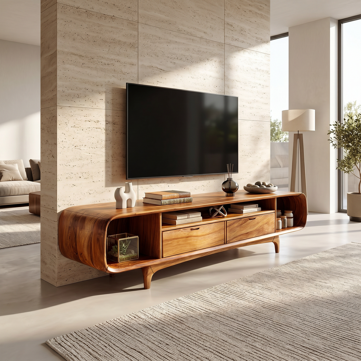 Rustic Walnut TV Cabinet For Lakeside Cabin Retreat