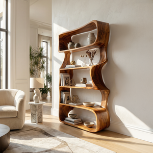 Organic Wooden Bookshelf For Home Storage Display