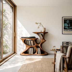 Modern Sculptural Vinyl Storage Cabinet For Living Room