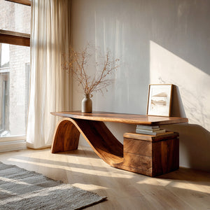 Organic Wooden Desk With Undulating Base For Home Office
