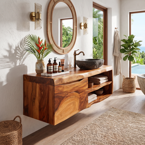 Organic Floating Bathroom Vanity Tropical Spa Retreat
