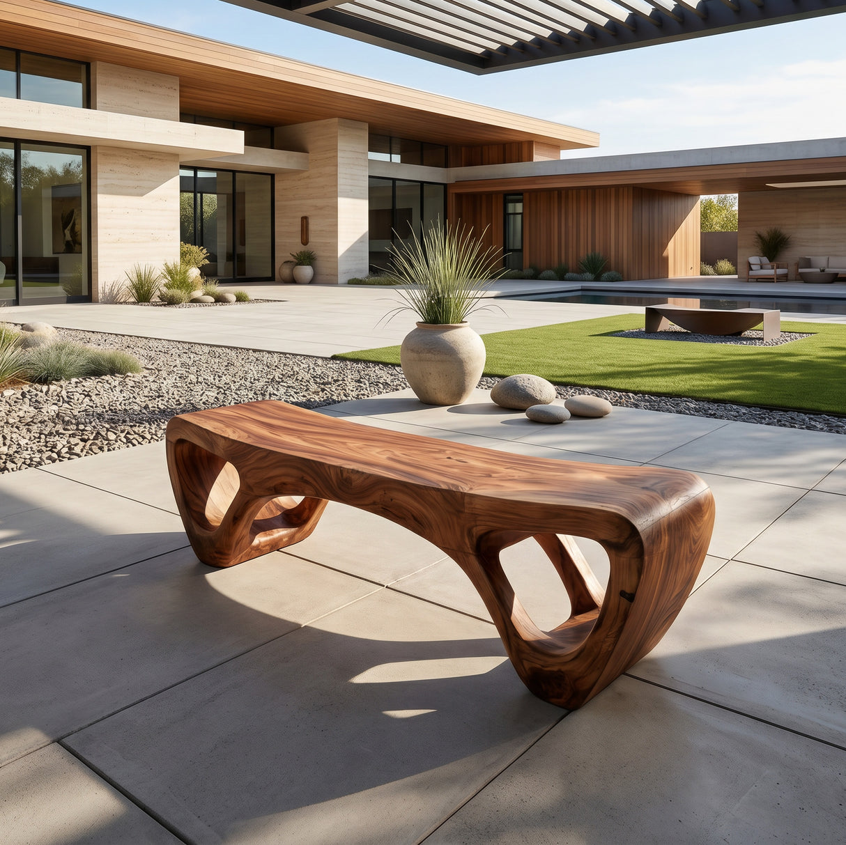 Handcrafted Wooden Garden Bench For Outdoor Lounge Area