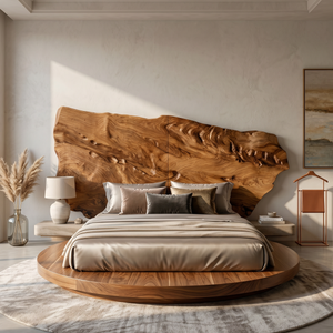 Live Edge Wood Headboard For Sculptural Luxury Bedroom