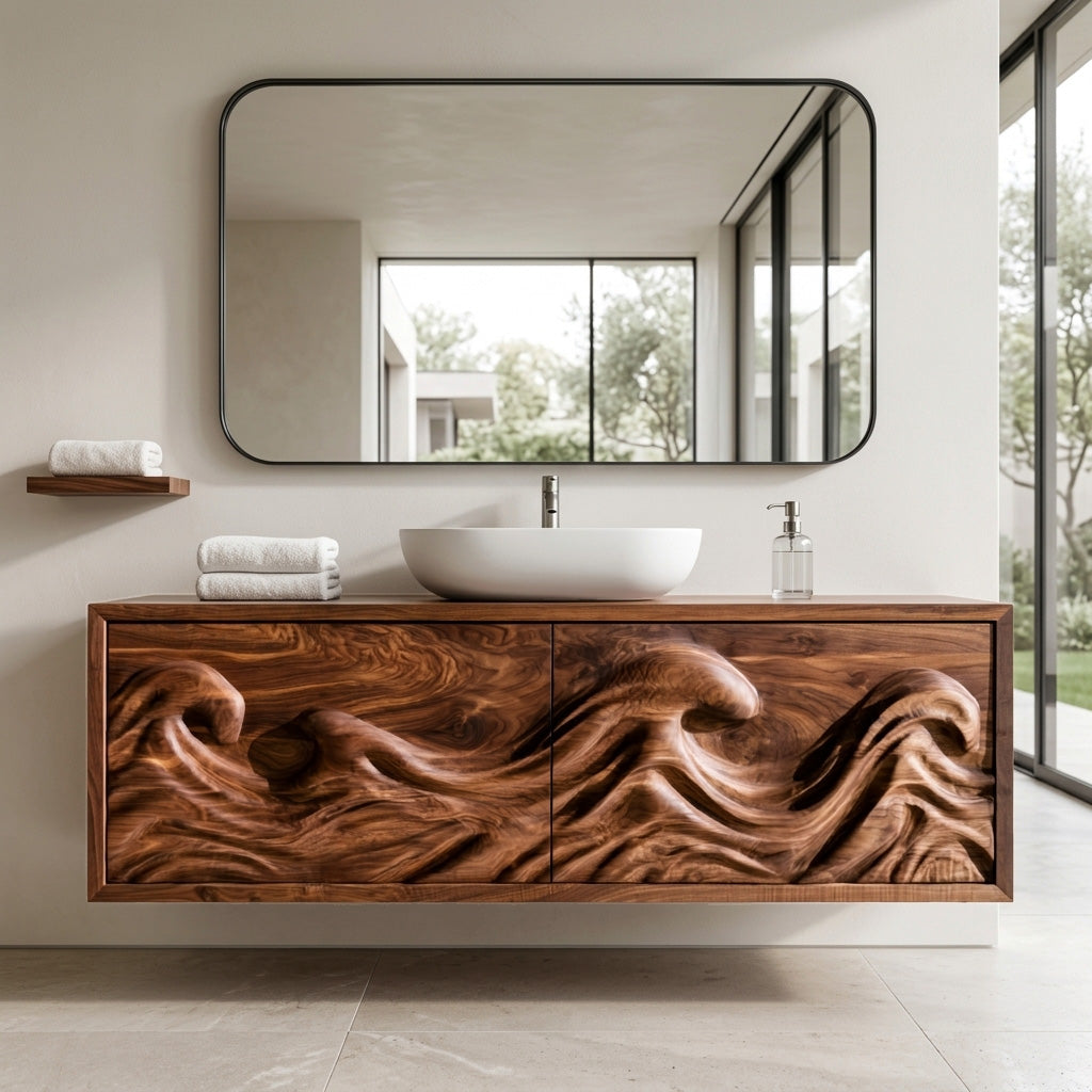 Contemporary Ocean Wave Wooden Bathroom Vanity For Luxury Bathroom