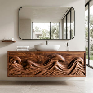 Contemporary Ocean Wave Wooden Bathroom Vanity For Luxury Bathroom