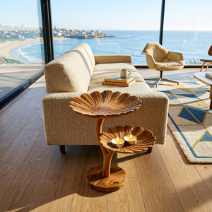 Wooden Side Table With Leaf Shape Top For Living Room