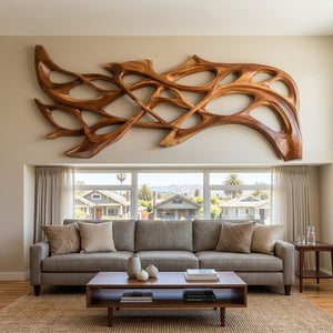 Organic Wood Wall Art Carved Design For Living Room Decor
