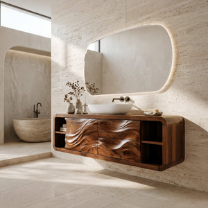 Handcrafted Floating Bathroom Cabinet With Open Shelf Sides For Bathroom