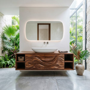 Modern Wave Carved Floating Bathroom Vanity For Designer Bathroom