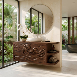 Contemporary Bathroom Vanity With Integrated 3-Tier Side Shelf For Bathroom